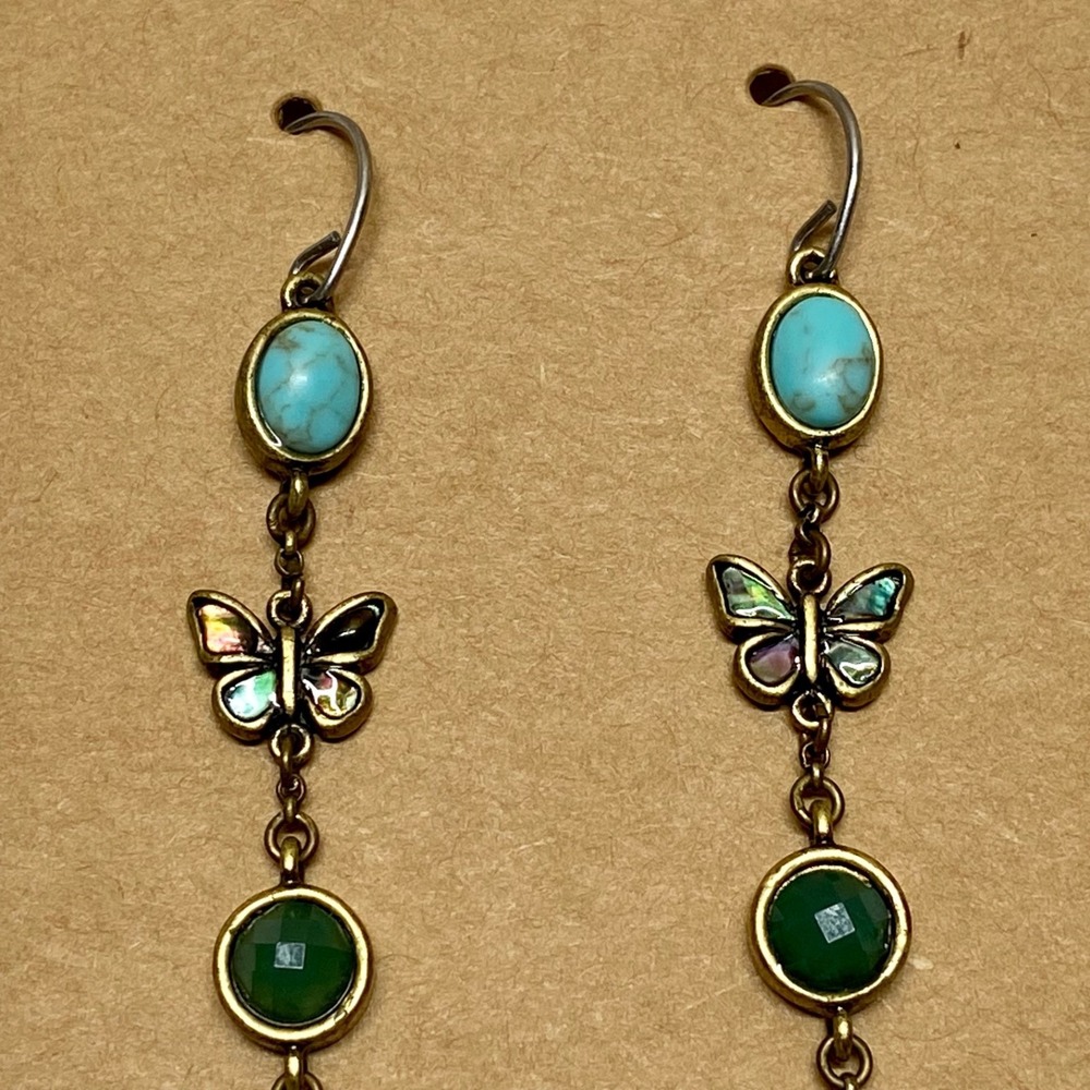 Native American Style Turquoise Earrings Butterfly Dragonfly 3" Dangle‎ Drop GUC - Picture 3 of 7